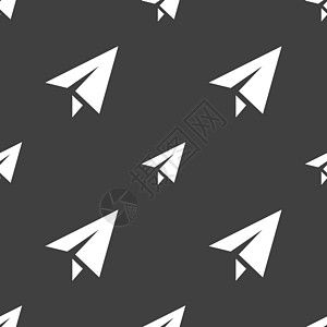纸飞机图标标志 灰色背景上的无缝模式 韦克托乐趣折纸航空运输玩具航班旅行翅膀飞行插图图片