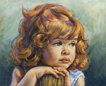 一张女孩手放在脸颊上的肖像天赋艺术绘画艺术家男人画架刷子帆布爱好调色板图片