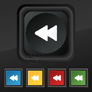 倒带图标符号 在用于设计设计的黑色纹理上设置五个彩色 时髦的按钮 矢量网络互联网界面歌曲滚动音乐音乐播放器白色读者导航背景图片