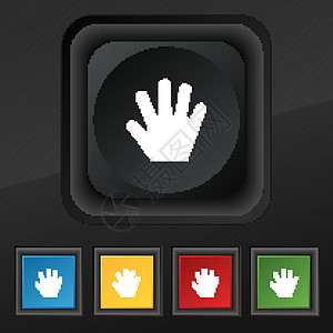 手动图标符号 在黑色纹理上设置五个彩色 时髦的按钮 用于设计 矢量图片