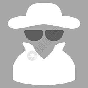 商业双彩集的 Spy 图标秘密网络犯罪服务保镖安全代理人间谍外套帽子图片