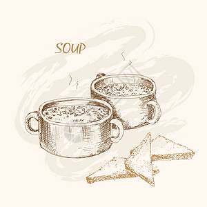 汤和面包烹饪浓汤美食味道盘子奶油雕刻餐具文化绘画图片
