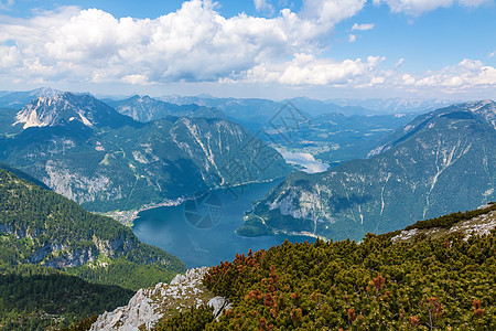 Hallstat湖的视图手指假期旅行岩石高山土地平台山脉远足风景图片