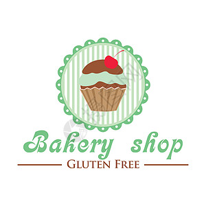 免费的面包店标志 有条纹背景的可爱纸杯蛋糕 旧式徽章图片