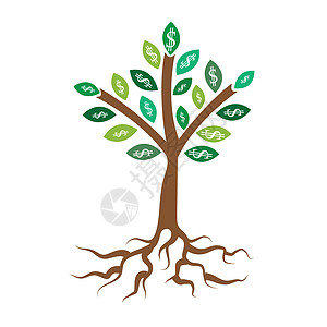 钱树 商业概念 在绿树叶上印有白美元标志图片