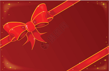 圣诞红丝带蝴蝶结插图展示红色缎带火花包装金子礼品标签图片
