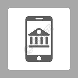 手机支付图标移动银行图标银色建筑帐户货币金融背景电子技术字形白色背景