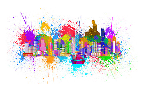 香港天线和佛像闪光彩色插图图片