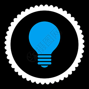 蓝色和白彩色平板Bulb电机圆形邮票图标思维创新黑色照明活力白色风暴橡皮头脑海豹图片