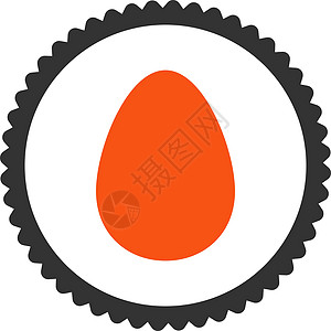 煎蛋平橙色和灰色环形邮票图标橡皮数字证书早餐海豹形式字形细胞食物图片