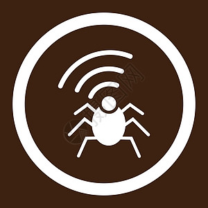 无线电间谍虫子平面白颜色四向矢量图标匿名高科技技术棕色上网播送犯罪工具隐私字形图片