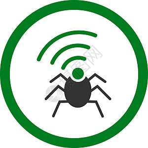 无线电间谍虫虫平面绿色和灰色双向矢量图标电脑天线匿名高科技播送收音机上网漏洞隐私秘密图片