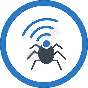 无线电间谍窃听器平滑的蓝色颜色四向向量图标信号昆虫漏洞技术代理人匿名高科技间谍天线圆形图片