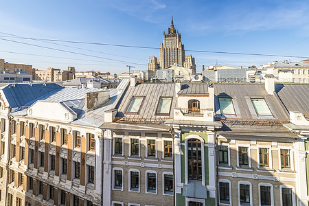 莫斯科历史中心古迹中心的房屋和街上天际生活市中心建筑物住宅金属蓝色办公室窗户房子图片