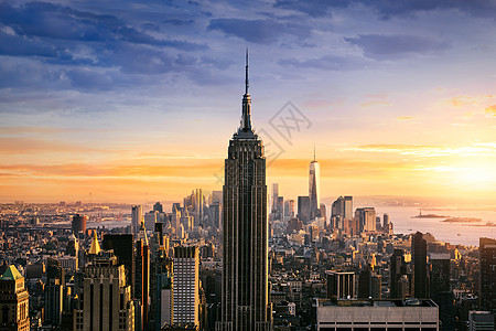纽约市天际建筑学市中心城市街道日落天线全景场景办公室阁楼图片