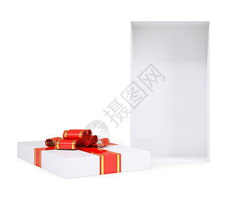 白礼品盒礼品金子礼物丝带惊喜盒子红色展示背景图片