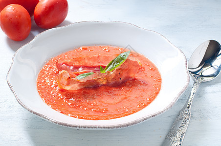 冷番茄汤 香辣西红柿橙子叶子美食壁球火腿南瓜食物美食家蔬菜午餐图片