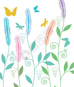带春花的矢量背景生长收藏蓝色草本植物卡片绘画植物包装树叶墙纸图片