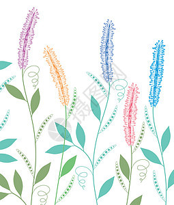 带春花的矢量背景树叶卡片墙纸草本植物包装植物卷须绘画蓝色插图图片