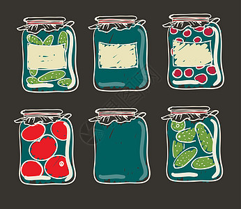 配有自制蔬菜和果酱的罐子爱好黄瓜装罐家庭生产烹饪玻璃饮食插图水果图片