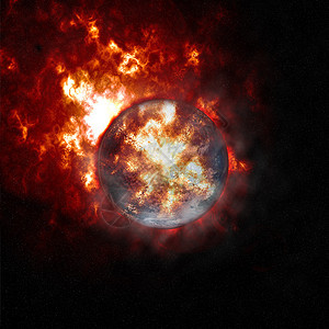 燃烧的行星或太阳 世界末日 爆炸中的行星的摘要背景星星红色世界科学地球全球宇宙插图橙子背景图片