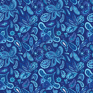 蓝新鲜印度矢量模式插图装饰品蕾丝卡片曲线艺术黄瓜墙纸靛青花瓣图片