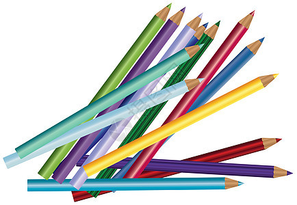 彩色铅笔 白色背景上分离的蜡笔粉色黄色光谱棕色红色彩虹木头学校蓝色绿色图片