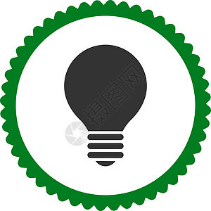 电灯泡平面绿色和灰色圆形邮票图标发明活力专利海豹创新电气思维证书解决方案风暴图片