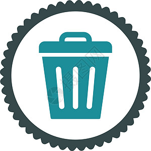 垃圾处理器可平铺软蓝色彩色圆形邮票图标橡皮垃圾箱海豹证书垃圾环境回收篮子字形回收站图片