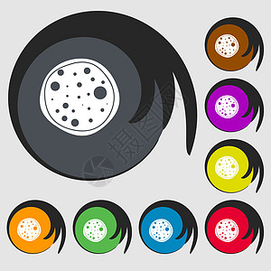 8个彩色按钮上的符号 矢量食物图标午餐香肠垃圾餐厅烹饪浇头菜单插图图片