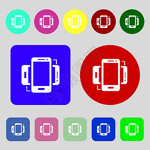同步标志图标 智能手机同步符号 数据交换 12 个彩色按钮 平面设计 向量电脑笔记本技术邮票插图创造力海豹令牌电话圆圈图片