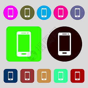 智能手机符号图标 支持符号 呼叫中心 12个彩色按钮 平面设计 矢量咨询邮票顾客创造力质量插图令牌标签边界电话图片