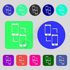 同步标志图标 传播者同步符号 数据交换 12 个彩色按钮 平面设计 向量质量电话电脑手机令牌插图创造力徽章技术标签图片