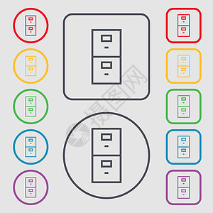 安全标志图标 存款锁符号 带有框架的圆形和方形按钮上的符号 向量图片