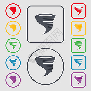龙卷风图标 圆形和带框的平方按钮上的符号 矢量图片
