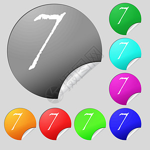 数字 7 图标符号 套用 8 个多色圆环按钮和标签 矢量徽章邮票成就插图质量图片