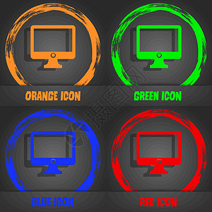 计算机宽屏显示器标志图标 时尚的现代风格 在橙色 绿色 蓝色 红色设计中 向量屏幕插图电脑监视器创造力电视海豹网络徽章展示图片