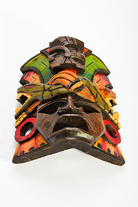印度玛雅人 Aztec 木面罩 与Anaconda和美洲豹隔离精神风格异教徒工匠手工工艺装饰品历史装饰宗教图片