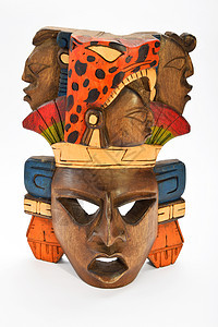 印度涂有咆哮美洲豹和h的木面罩雕刻遗产宗教历史耳环装饰艺术推介会工匠工艺图片