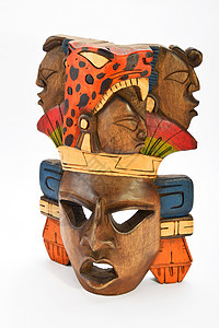 印度涂有咆哮美洲豹和h的木面罩雕刻风格遗产手工文化耳环历史工匠推介会精神图片