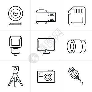 线条图标样式摄影图示集 矢量设计图片