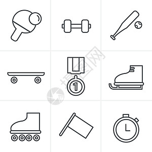 桌子图单色简单运动图标的线条图标样式集插画