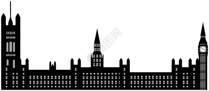 卡通议会大厦和大本钟剪影的形象 孤立在白色背景上的矢量图解图片