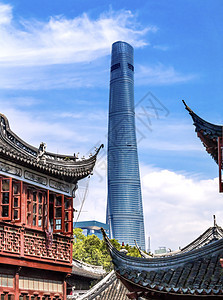 上海中国老城 新上海大塔和结川花园历史玻璃景观传统市中心城市金融办公室商业场景图片
