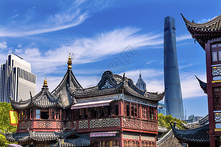 上海中国老城 新上海大塔和结川花园办公室历史性城市文化旅游场景摩天大楼玻璃天空传统图片