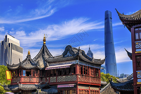 上海中国老城 新上海大塔和结川花园市中心建筑传统天空地标摩天大楼建筑学场景旅游建筑物图片
