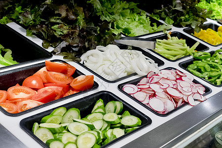 超市蔬菜加蔬菜沙拉吧 健康食品黄瓜水平食物材料午餐绿色自助餐餐厅胡椒洋葱图片