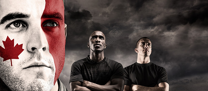 加那达橄榄球玩家的复合图像团队旗帜体育双臂运动多云竞技力量思维灰色图片