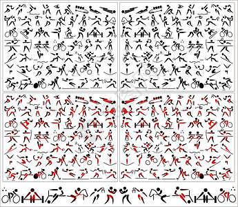 象形运动符号图标设计回旋女士身体盒子骑术红色白色篮球游泳排球图片