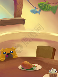 说明 甜食室;有食物的餐桌;生日蛋糕;鼓棒;冰淇淋;很棒的卡通风格壁纸背景设计图片